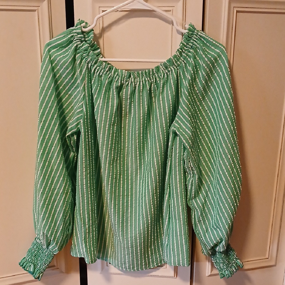 Vine & Love Green Striped Blouse